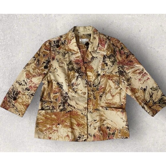 Vintage Coldwater Creek Womens Button Up Blazer Art Print 90's Size XL V Neck - Picture 1 of 11